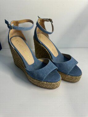 Stuart Weitzman Denim Espadrille Wedge Sandals